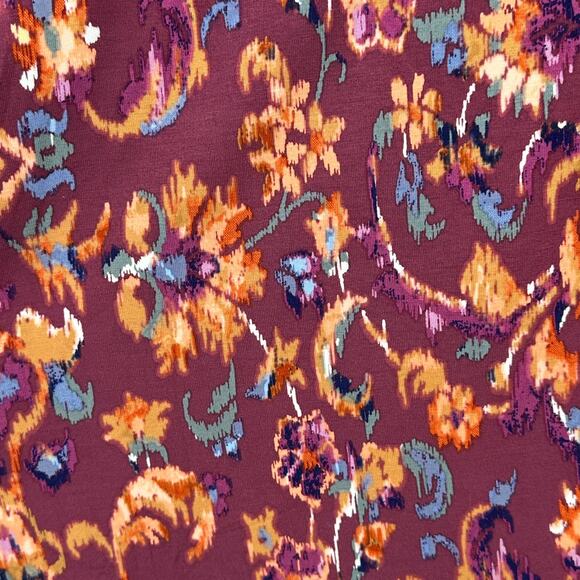 New Democracy Ruffle Collar Floral Print Knit Shirt Plus Size 2X Berry Purple - Picture 2 of 11